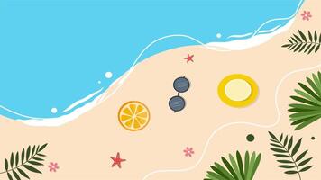 Tropical beach with lemon slices, stones, and scattered red starfish video