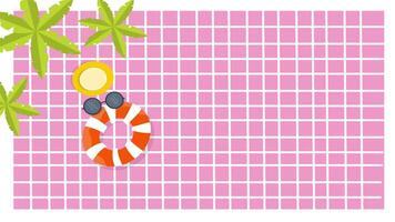 Pink pool tiles and inflatable float ring with leaves and ball placed on corner. video