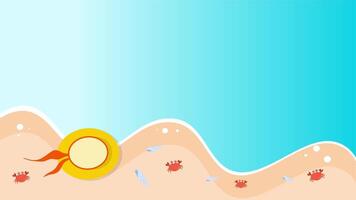 Light gradient beach view with crabs sunhat and small items scattered along the sand video