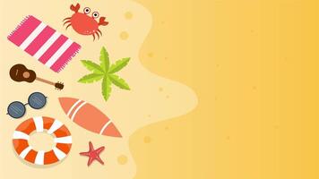 Lifebuoy, pebbles and starfish lie on smooth golden beach with red crabs nearby. video