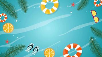 Various floaties like rings and toys in bright blue pool with sunlight reflections. video