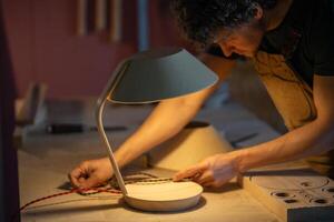 Carpenter test wire colors for custom lamp order. Handmade lighting for DIY project, small business photo