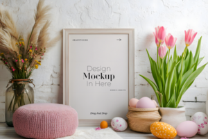 Rustic Easter Scene with Frame Mockup psd