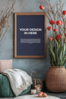 Spring Theme Frame Mockup with Red Tulips psd