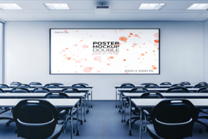 Classroom with a Large Projector Screen Mockup psd