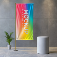 Rainbow Gradient Flag Banner Mockup Indoor Display Design Template psd