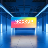 Digital Signage Mockup Modern LED Screen in Futuristic Tech Environment Presentation Template Large Display Bright Colorful Background Showcase Your Design psd