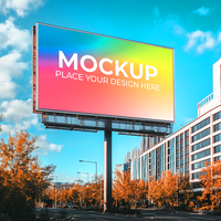 Billboard Mockup Outdoor Advertising Template Cityscape Background Rainbow Gradient Design Large Format Display On Transparent Background psd