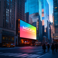 NYC Billboard Mockup Vibrant LED Screen in Times Square On Transparent Background psd