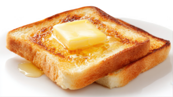 Two slices of toasted bread with melting butter on transparent background png