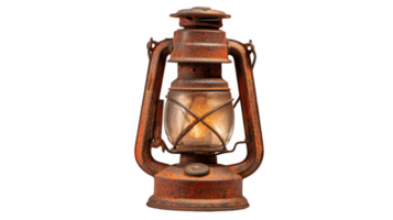 Rusty kerosene lantern glowing on transparent background png