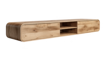 Modern light oak floating tv console with rounded edges on transparent background png