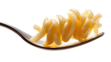 Fork elegantly twirling fusilli pasta with transparent background png