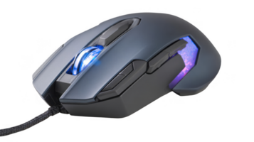 Modern gaming mouse with illuminated scroll wheel and buttons on transparent background png