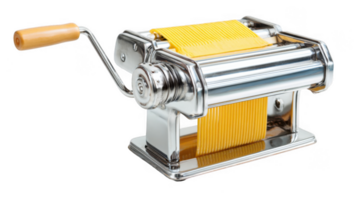 Manual pasta maker machine producing fresh spaghetti with transparent background png