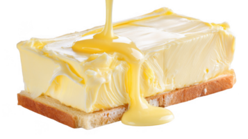 Creamy butter melting on a slice of toasted bread with transparent background png