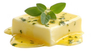 Melting butter with sage on transparent background png