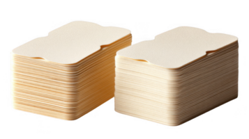 Two stacks of blank pull tab cards with soft shadows on transparent background png