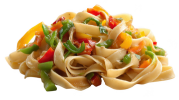 Sourdough noodles with colorful vegetables on transparent background png