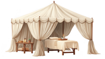Cozy spa space with massage table and tent on transparent background png