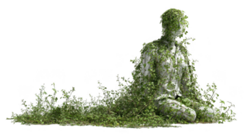 Mannequin overgrown with plants in a transparent background png