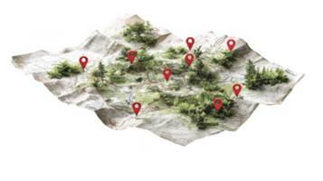 Folded map showing foraging locations with transparent background png