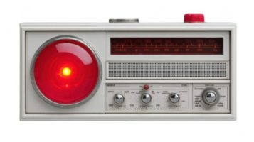 Vintage radio displaying red alert indicator light on transparent background png