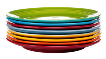 Stack of colorful dessert plates on transparent background png