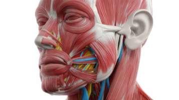 Facial muscles, veins and arteries showing on transparent background png