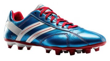 Shiny blue and red cleat with red laces on transparent background png