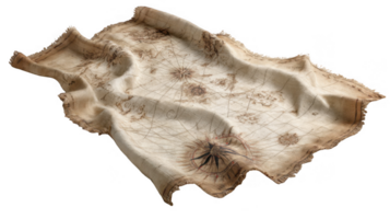 Old maritime routes marked on cloth floating on transparent background png
