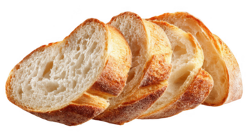 Sliced sourdough bread displaying open crumb structure on transparent background png