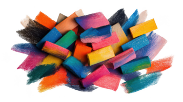 Colorful chalk sticks creating vibrant abstract shapes on transparent background png
