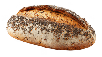 Freshly baked seed studded sourdough bread with rustic texture on transparent background png