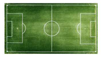 Aerial view of empty soccer field on transparent background png