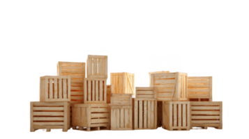 Wooden crates piled high on transparent background representing shipping and storage png