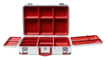 Open empty first aid case with red inside on transparent background png