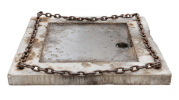 Weathered pavement with visible chains over transparent background png