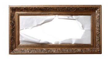 Ornate gold frame revealing transparent background through torn paper png