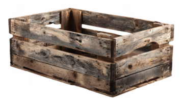 Empty rustic wooden crate isolated on transparent background png