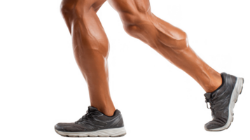 Defined calf muscles straining while running on transparent background png