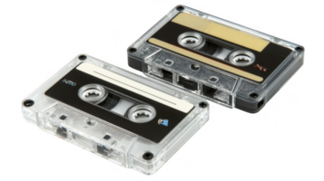 Two audio cassettes lying on transparent background png
