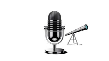 Vintage microphone and telescope exploring the unknown on transparent background png