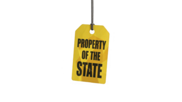 Jaune étiquette pendaison avec propriété de le Etat écrit sur il sur transparent Contexte png