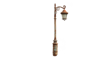 Rusted street lamp showing deterioration and neglect on transparent background png