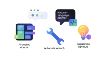 Ai powered coding assistant, sidebar, prompt, wrench, and lightbulb icons on transparent background png