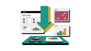 Data analysis and visualization, downloading reports with charts and graphs on transparent background png