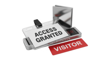 Visitor badge showing access granted status next to a security device png