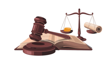 Judge gavel striking down on book with scales of justice and transparent background png