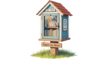 Little free library offering free books and supporting local libraries with transparent background png